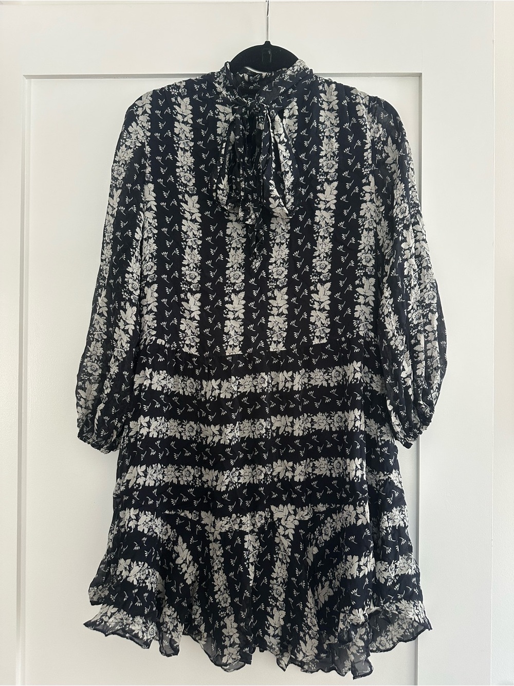 Shoshanna Blue & White Floral Tie-Neck Mini Dress